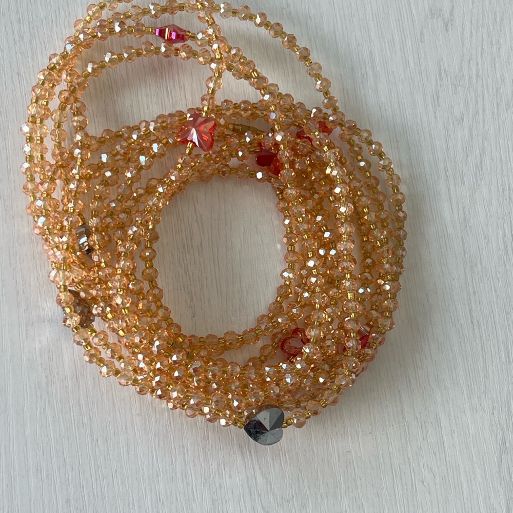 Elegant Gold Waist Beads with Red Accents